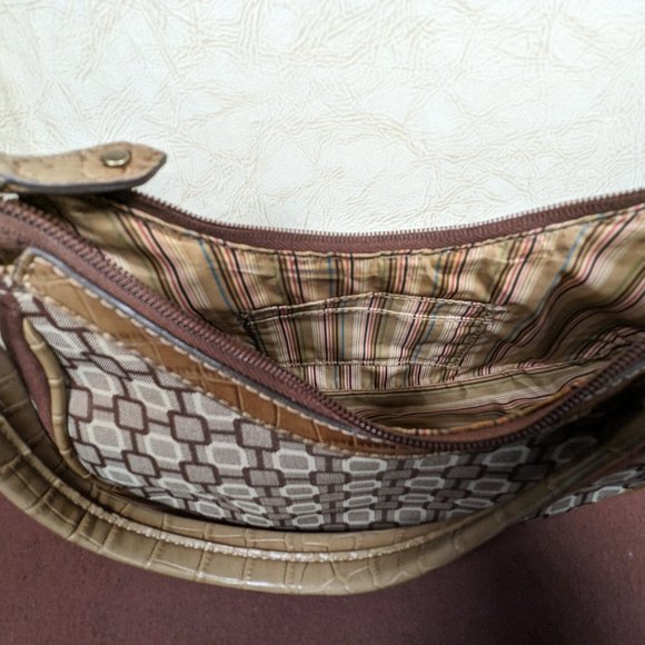 Nine West Small Brown & Tan Canvas, Suede & Snake Skin Bag - Picture 7 of 12